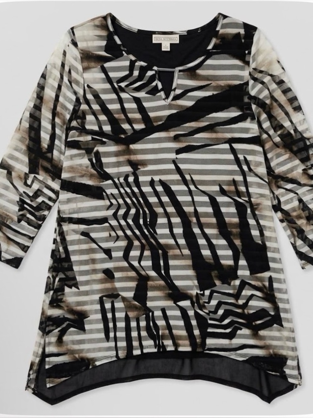DANA BUCHMAN Zebra Print Tunic 2-in-1 Top, Women’s M, Black Brown White